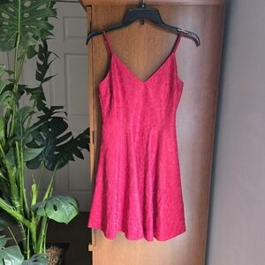 Lulu's red fit and flare mini dress with floral Pattern Womens Small